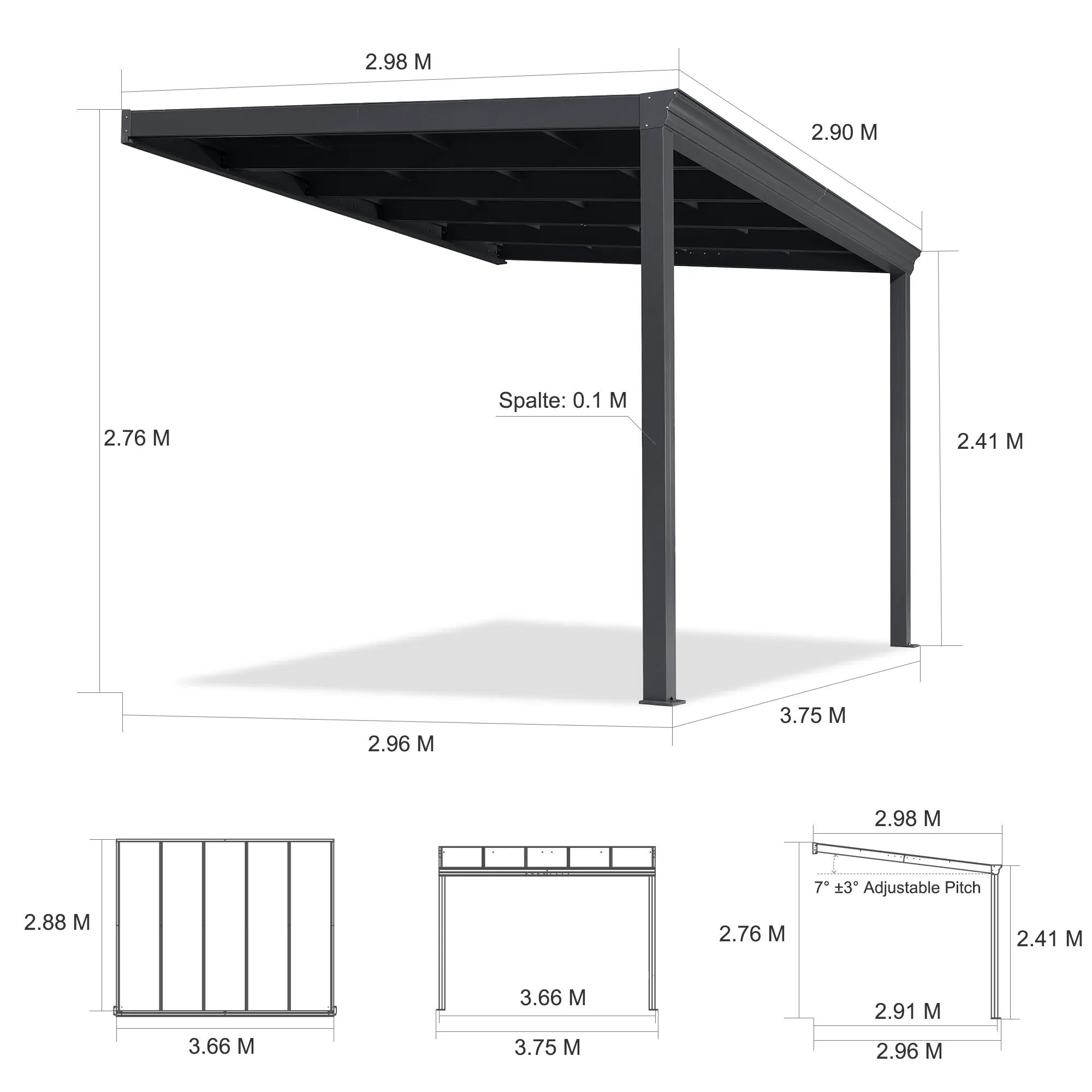 PURPLE LEAF Wall Mounted Gazebo with Grey Polycarbonate Roof Aluminum Frame Patio Cover for Porch