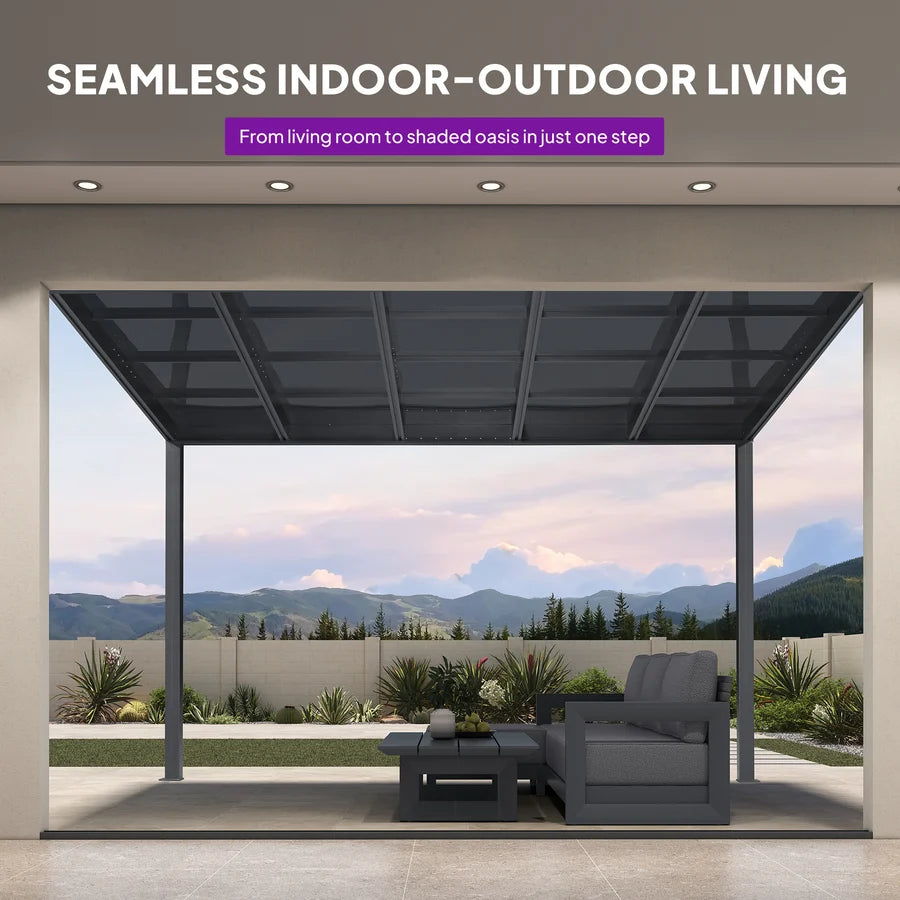 PURPLE LEAF Wall Mounted Gazebo with Grey Polycarbonate Roof Aluminum Frame Patio Cover for Porch
