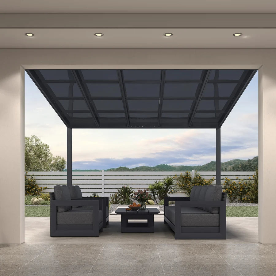 PURPLE LEAF Wall Mounted Gazebo with Grey Polycarbonate Roof Aluminum Frame Patio Cover for Porch