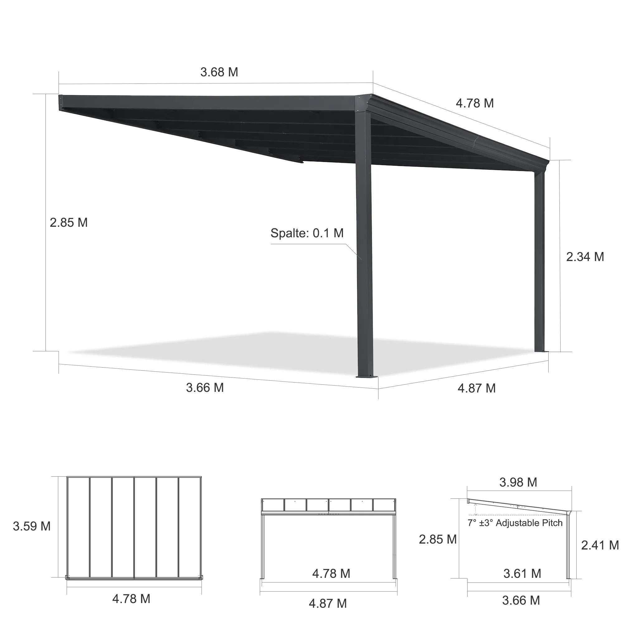 PURPLE LEAF Wall Mounted Gazebo with Grey Polycarbonate Roof Aluminum Frame Patio Cover for Porch