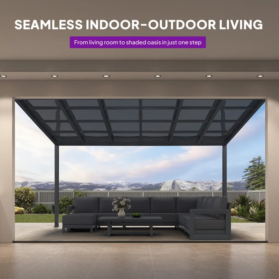 PURPLE LEAF Wall Mounted Gazebo with Grey Polycarbonate Roof Aluminum Frame Patio Cover for Porch