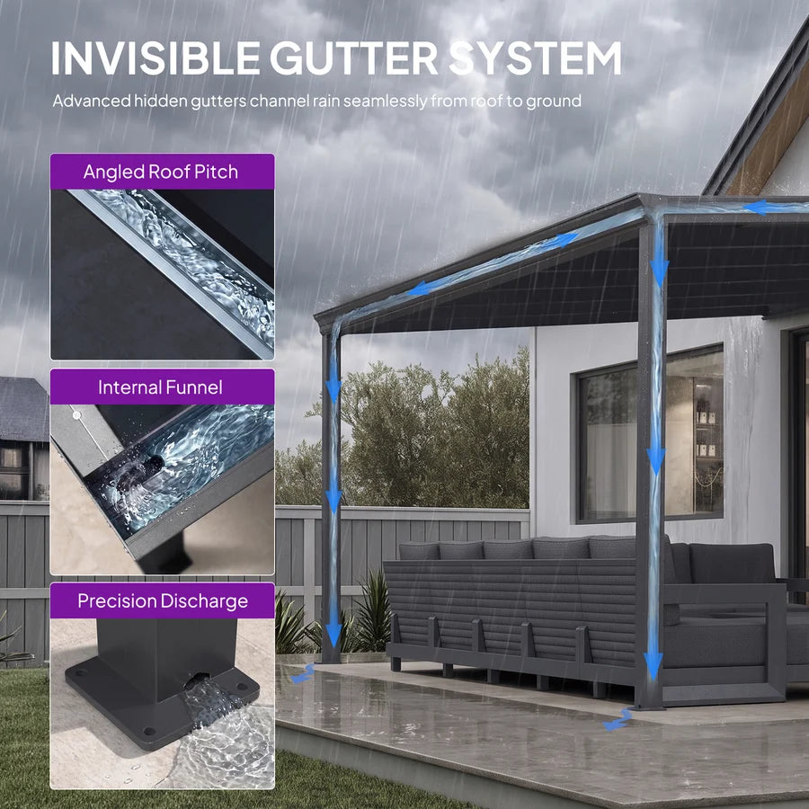PURPLE LEAF Wall Mounted Gazebo with Grey Polycarbonate Roof Aluminum Frame Patio Cover for Porch
