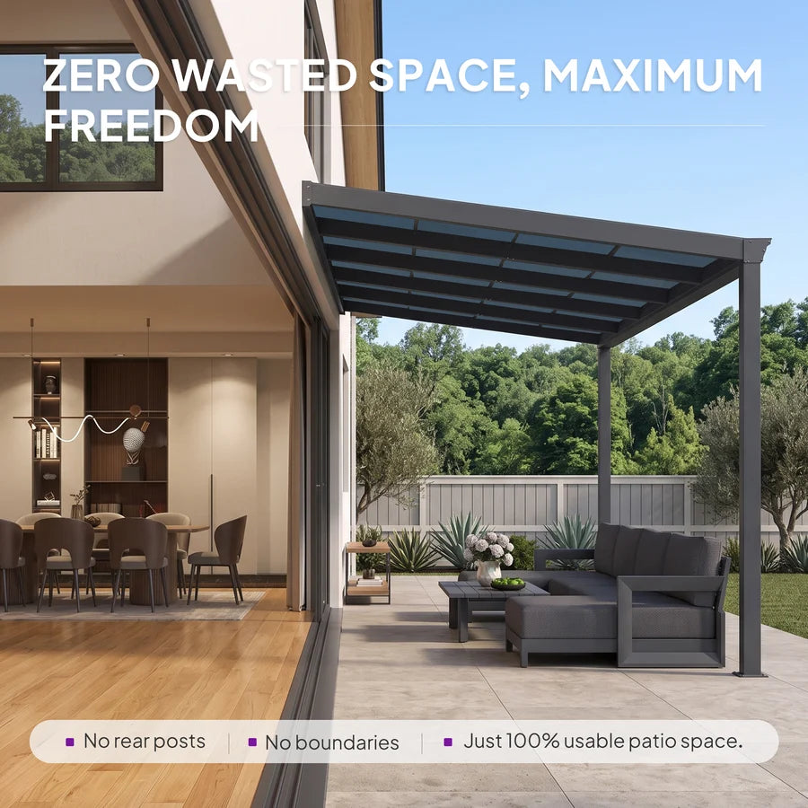 PURPLE LEAF Wall Mounted Gazebo with Grey Polycarbonate Roof Aluminum Frame Patio Cover for Porch